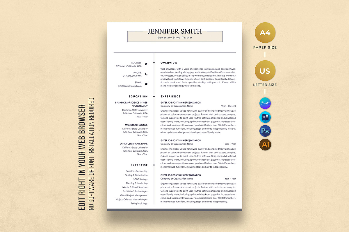 Canva Teacher Resume Template, a Resume Template by DesignDevisers (Photo 1 of 10)