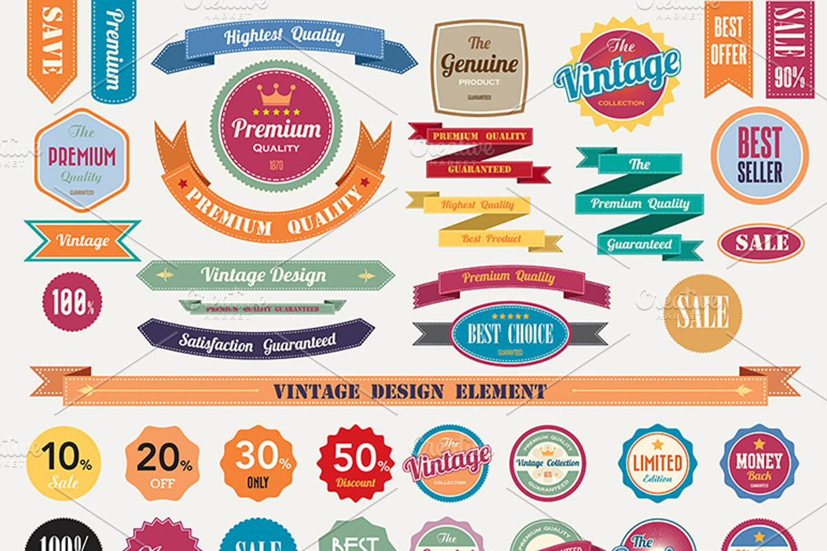 Set of retro Badge and labels, a Templates & Theme by Paperboxshop