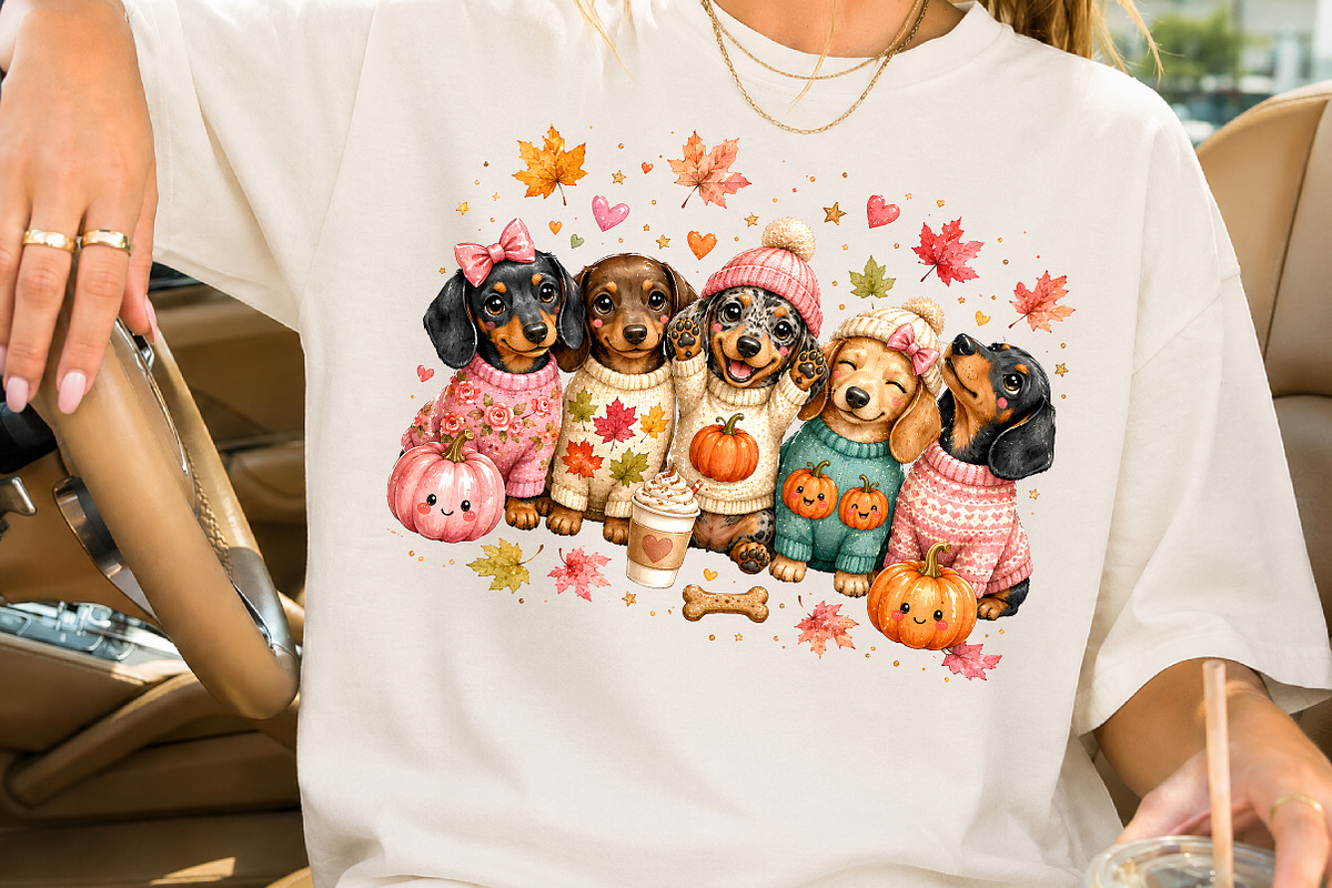 Autumn Dachshund Puppies Sublimation, a Seasonal Illustration by Rose Art (Photo 2 of 4)