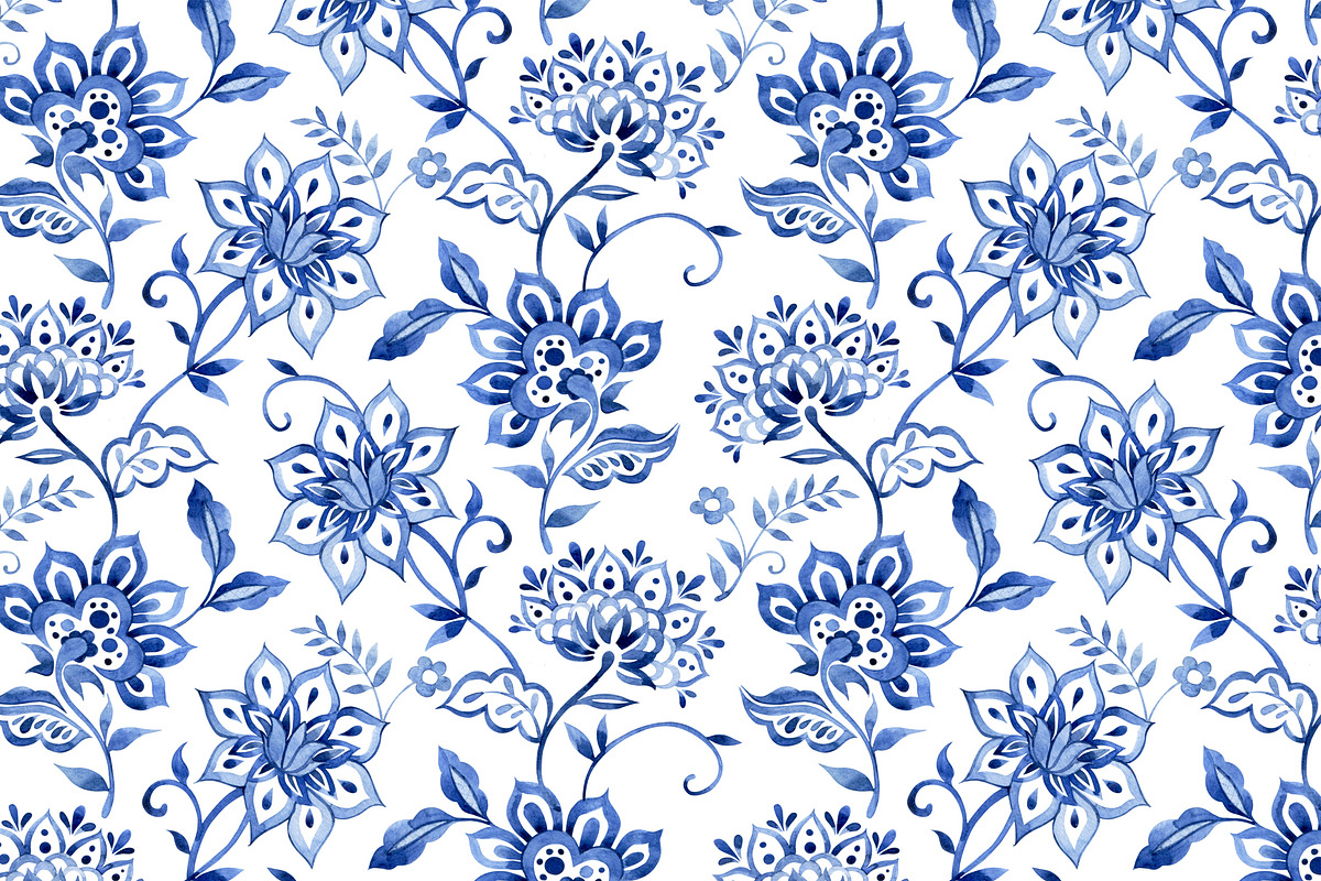 Oriental blue patterns collection, a Decorative Illustration by made by Tanya (Photo 5 of 5)