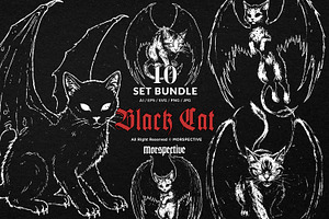 10 Bundle Dark Art Cat Wing Kitten, an Illustration by Morspective