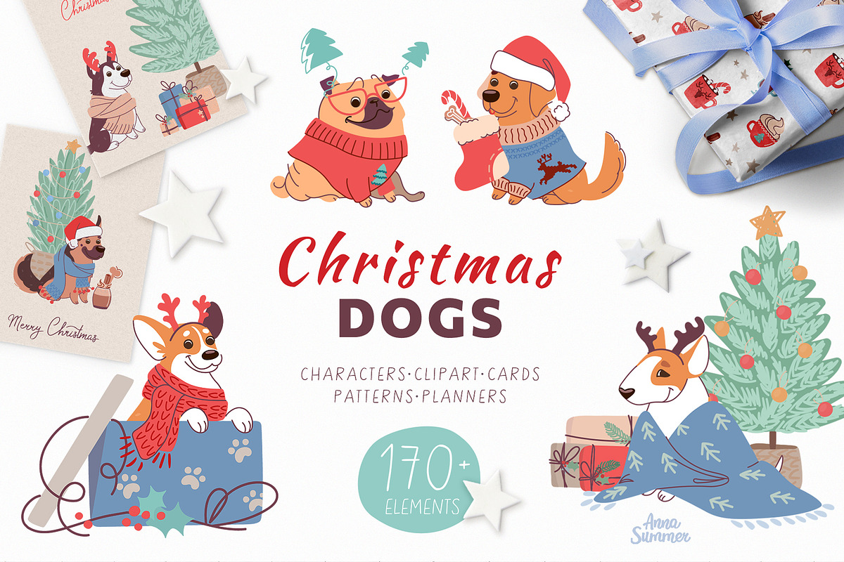 Christmas dogs. Designs generator, an Animal Illustration by Anna Summer (Photo 1 of 14)