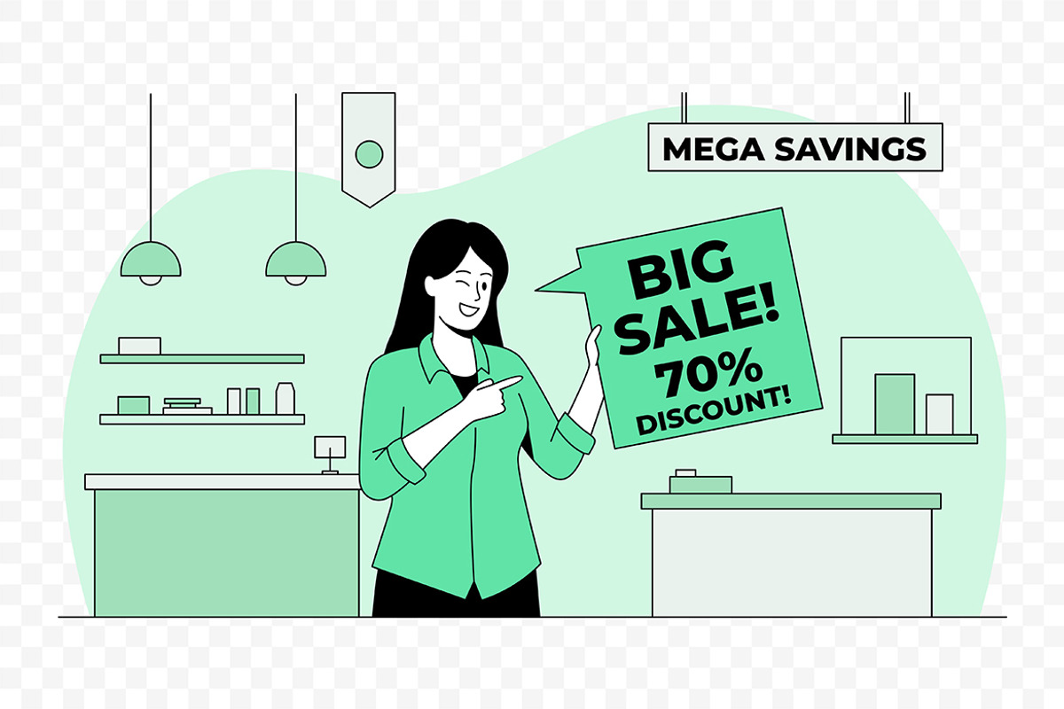 Woman Holding Big Sale Sign Vector, a Person Illustration by Partikusi Design (Photo 3 of 3)