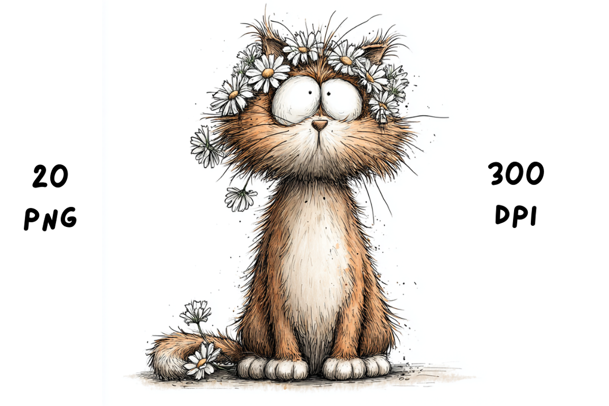 Whimsical Floral Cat Clipart, an Animal Illustration by GiraffeCreative (Photo 10 of 20)