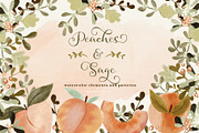 Peaches and Sage watercolor clipart, a Pattern Graphic by Bridgett Stahlman Design (Thumbnail 1 of 9)