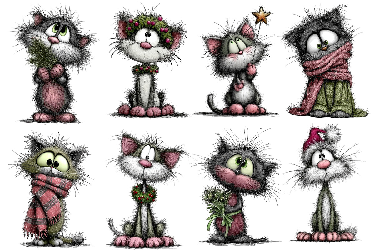 Christmas Whimsical Cats Clipart, an Illustration by Dream Creation (Photo 3 of 6)