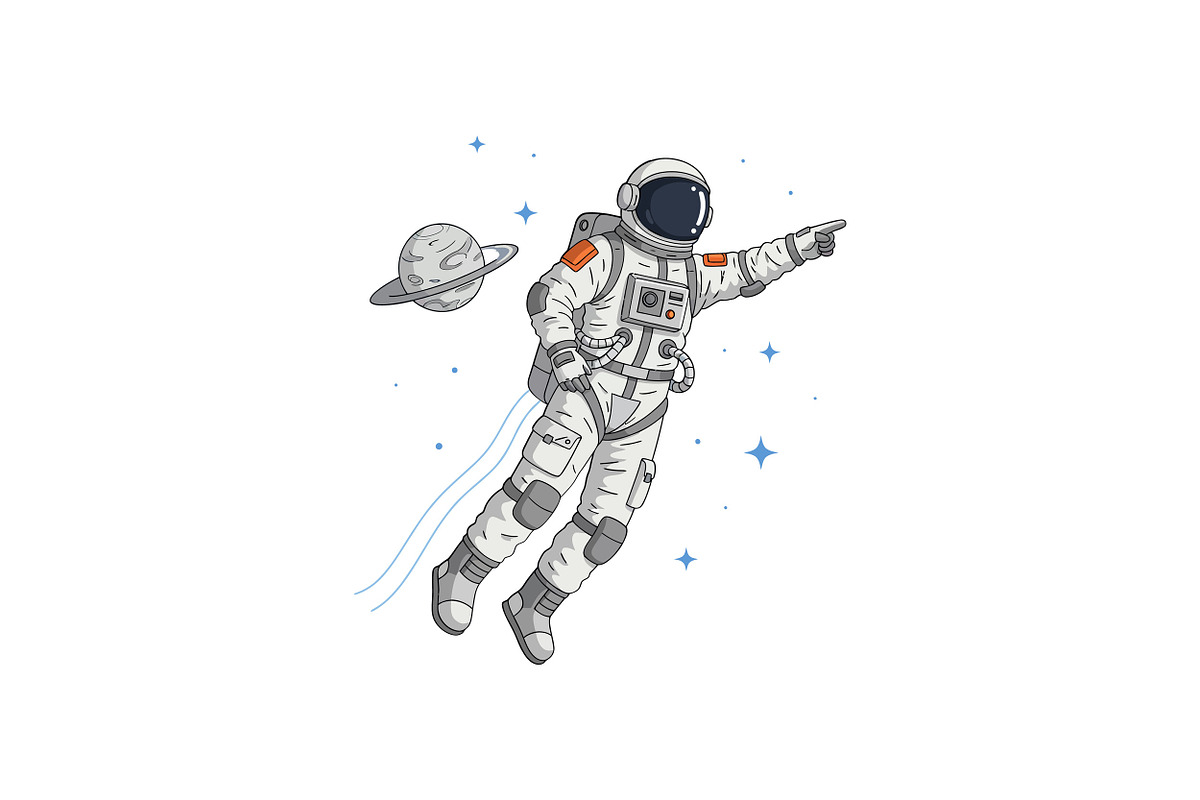 Astronaut in space pointing towards, an Illustration by designvectx
