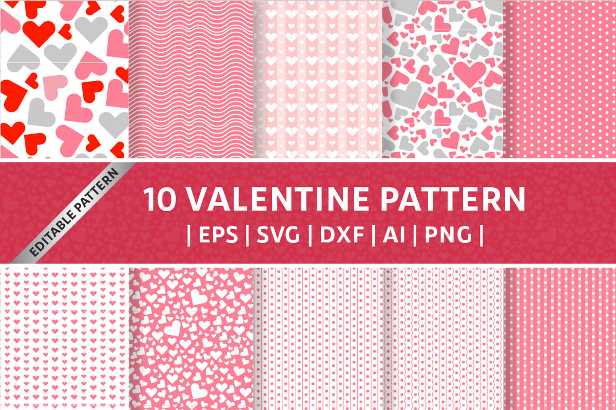 10 Seamless Valentine Patterns, a Pattern Graphic by designvillage