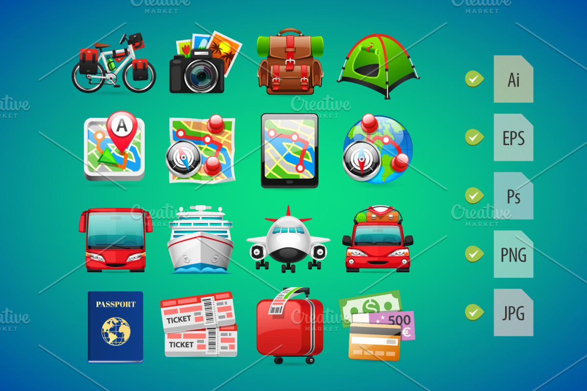 Colorful Travel Icons
