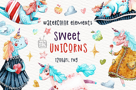 Watercolor sweet unicorns