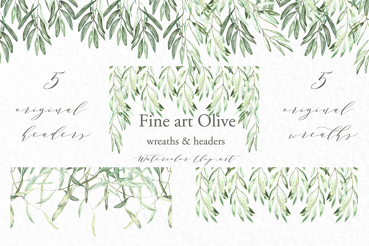 Olive oval wreaths & headers clipart, an Illustration by LABFcreations (Photo 1 of 5)