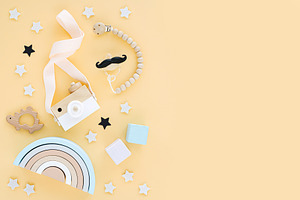 Wooden toys with rainbow