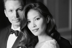 Elegant diverse couple celebrating marriage and love, posing for, a Person Photo by Anneleven