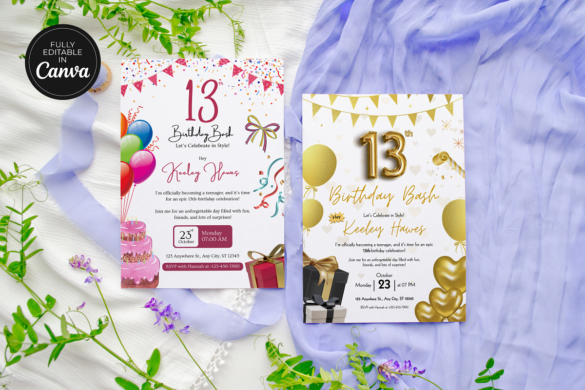 13th Birthday Invitation Canva PDF, an Invitation Template by Snapybiz (Photo 8 of 10)