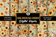 Sage Green Fall Garden Pattern, a Pattern Graphic by Creative Store (Thumbnail 1 of 5)