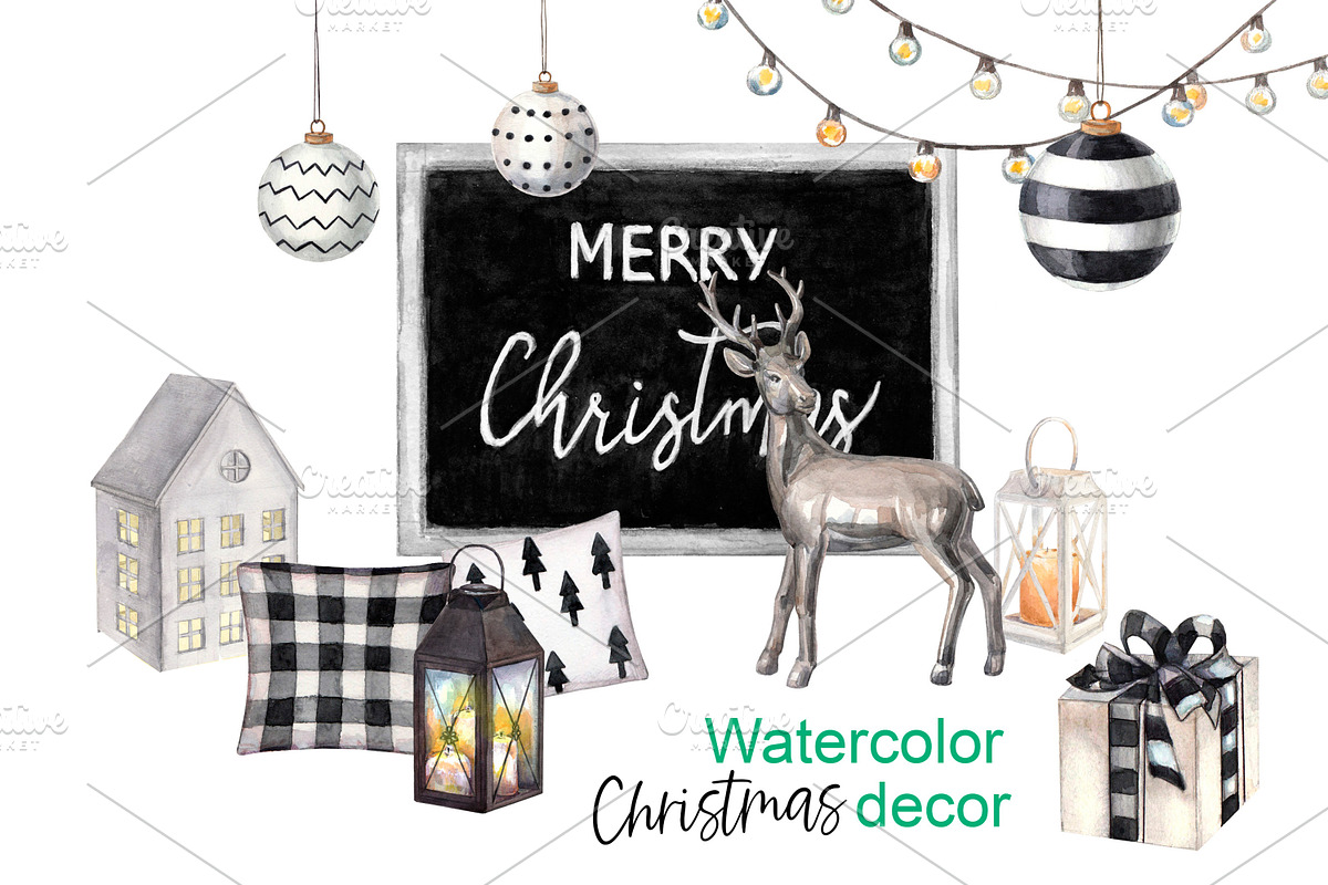 Watercolor Christmas decor., a Decorative Illustration by yulia.sukhanova (Photo 1 of 4)