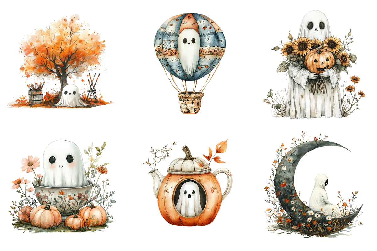 Boho Fall Halloween Ghost Png, an Illustration by SinaCreation (Photo 2 of 7)