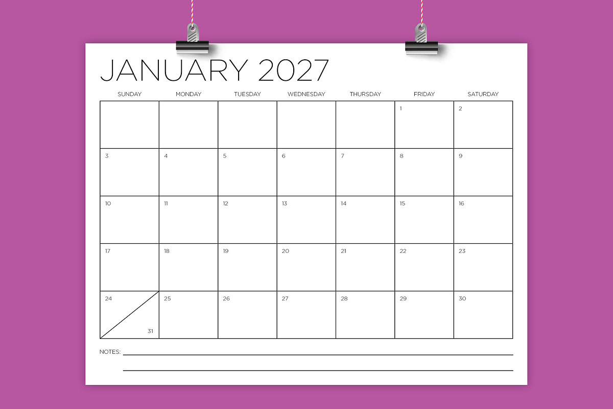 2027 8.5 x 11 Inch Calendar Template, a Stationery Template by Running With Foxes (Photo 1 of 5)