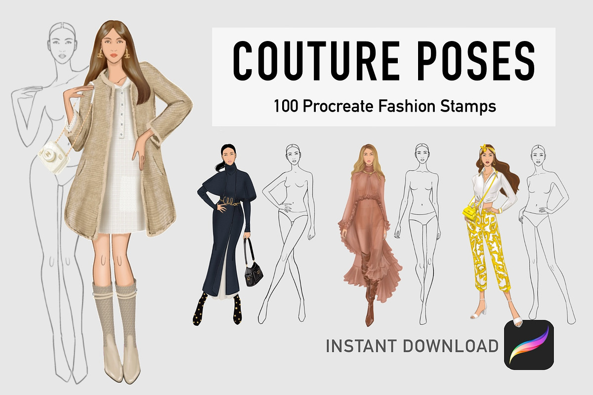 100 poses stamps Procreate, a Brush Add-On by byJuliaKors (Photo 1 of 2)