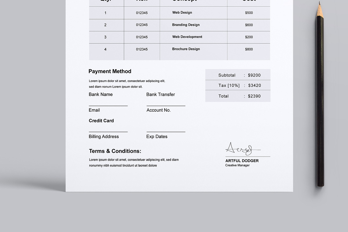 Minimalist Invoice design