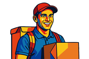Smiling Delivery Man Holding Package, a Person Illustration by AlexArt