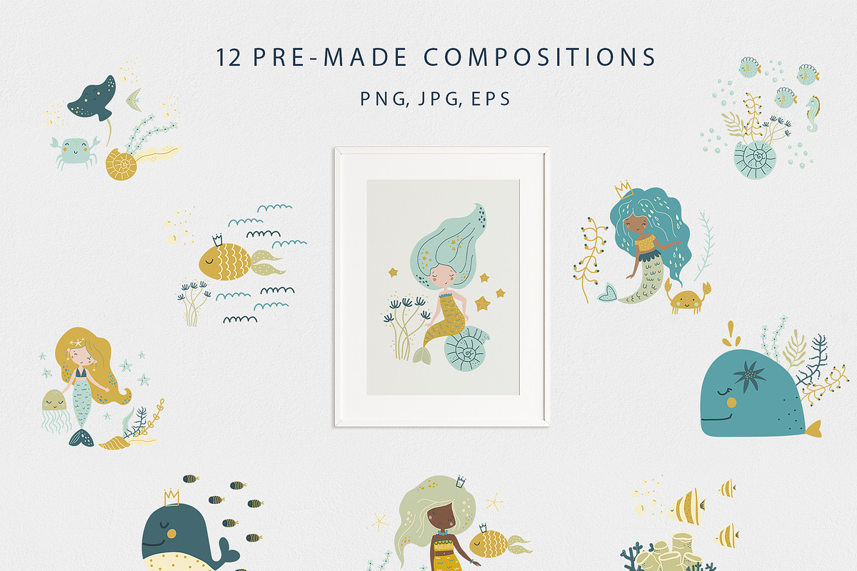 Mermaids and Sea animals collection, an Animal Illustration by polikarpovaart (Photo 5 of 11)