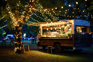 A food truck is parked under a tree, a Photo by Iftikhar Alam