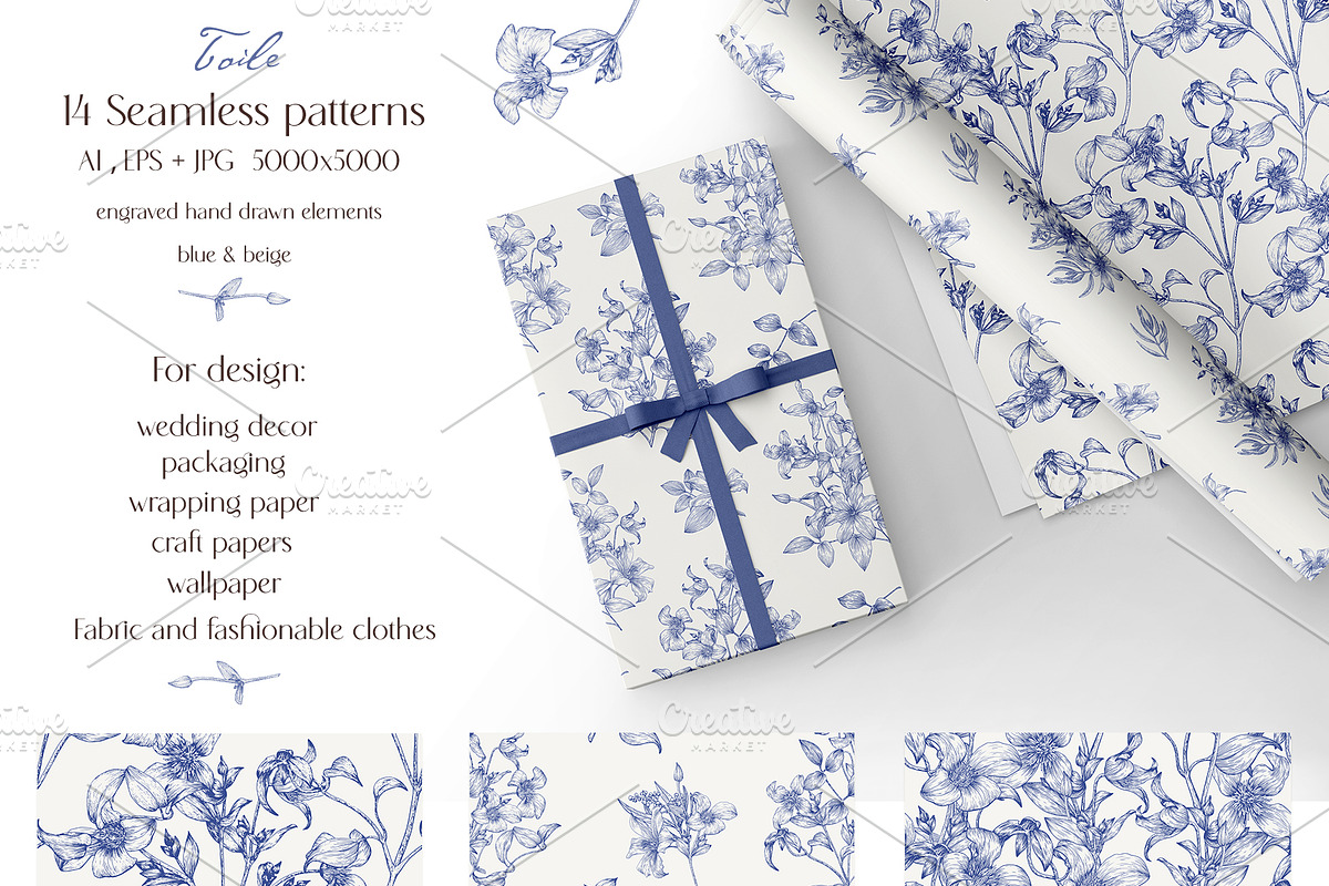 Toile Floral Seamless Patterns Set, a Pattern Graphic by ON_lineart_store (Photo 4 of 10)