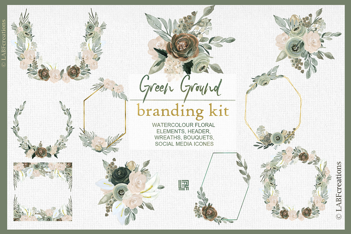 Green ground. Watercolor flowers, an Illustration by LABFcreations (Photo 5 of 10)