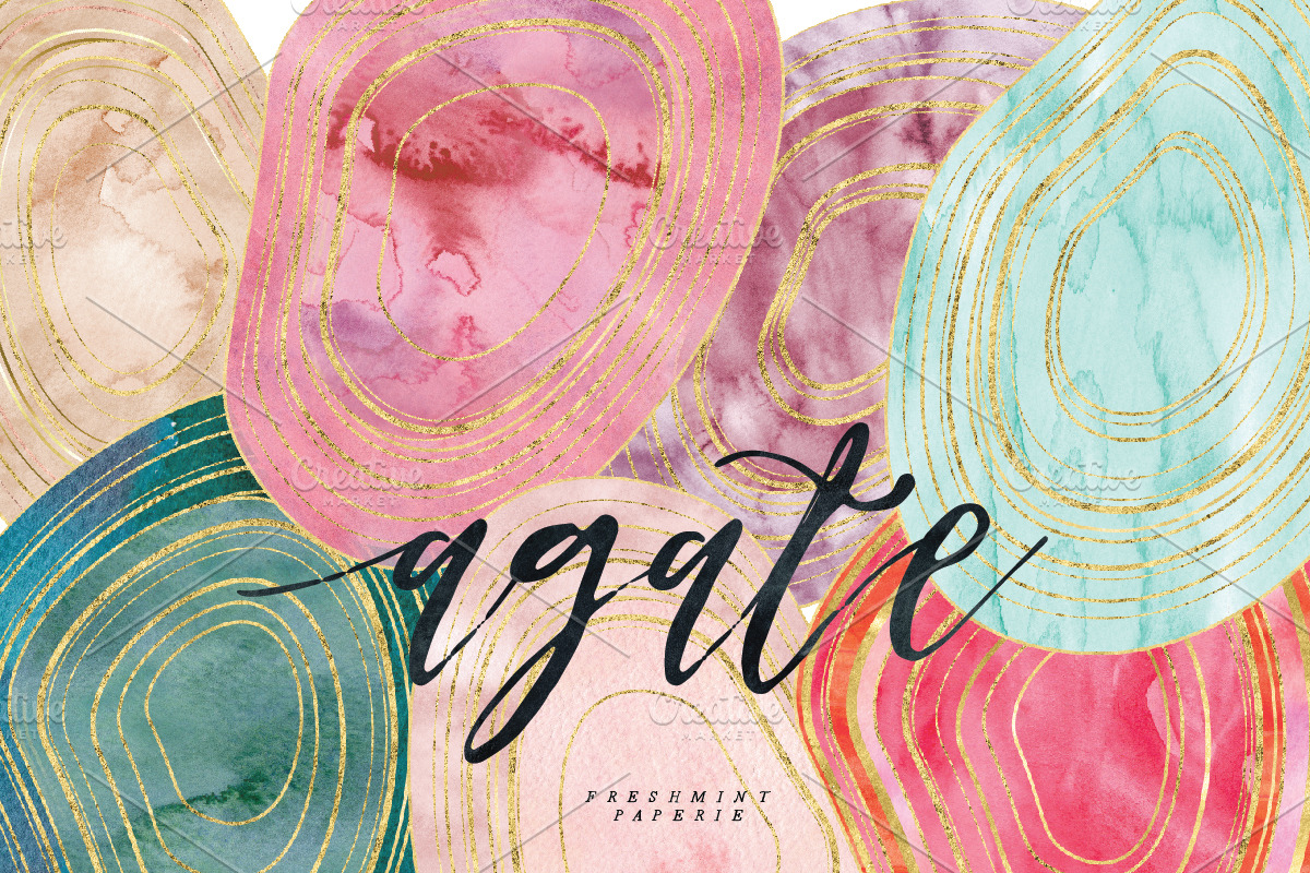watercolor AGATE clipart - gemstones, an Object Graphic by Freshmint Paperie (Photo 1 of 5)