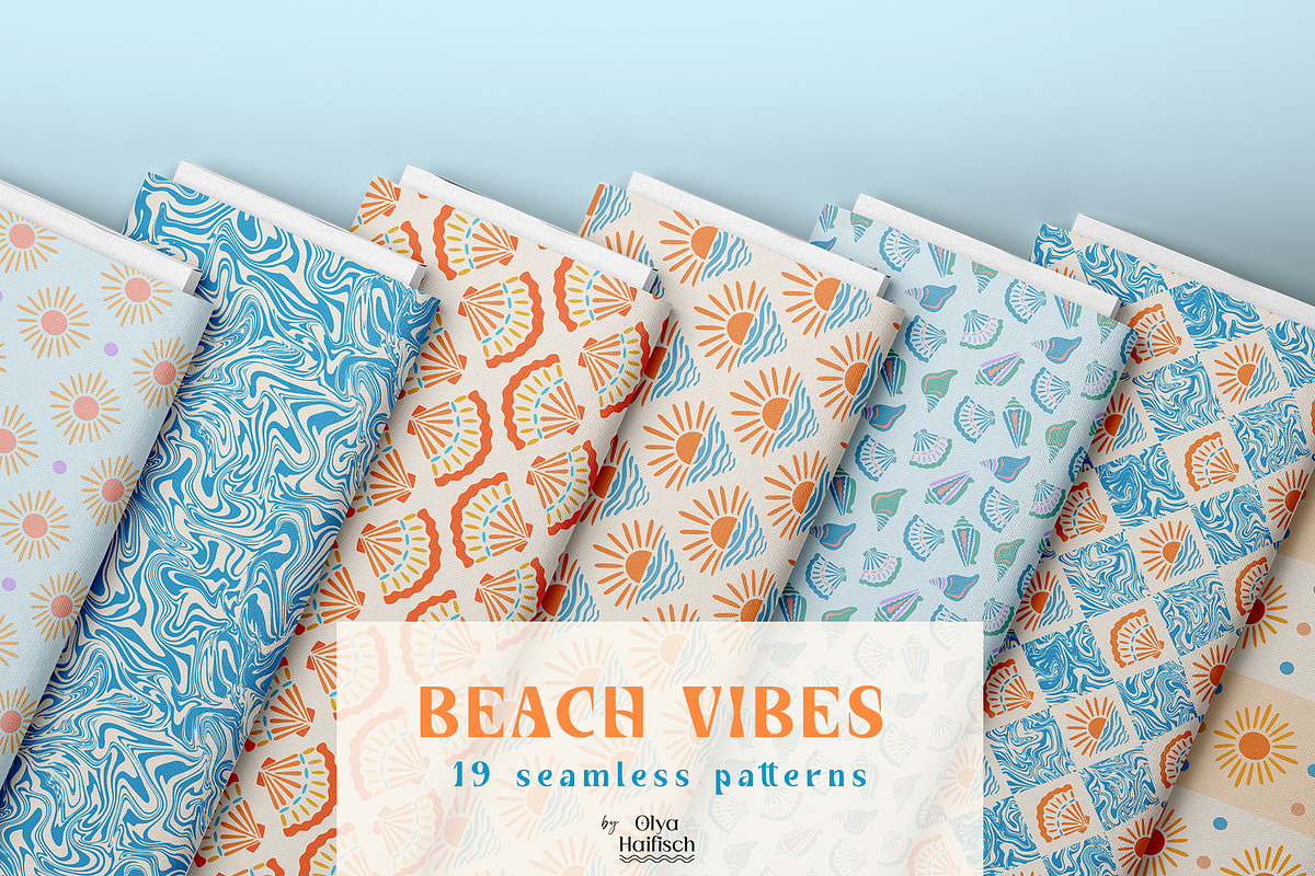 Beach Vibes Vector Seamless Patterns, a Pattern Graphic by Olya Haifisch (Photo 3 of 9)