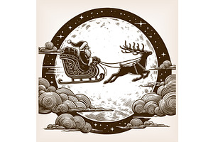 Santa Claus flying with reindeer, an Illustration by AlexArt