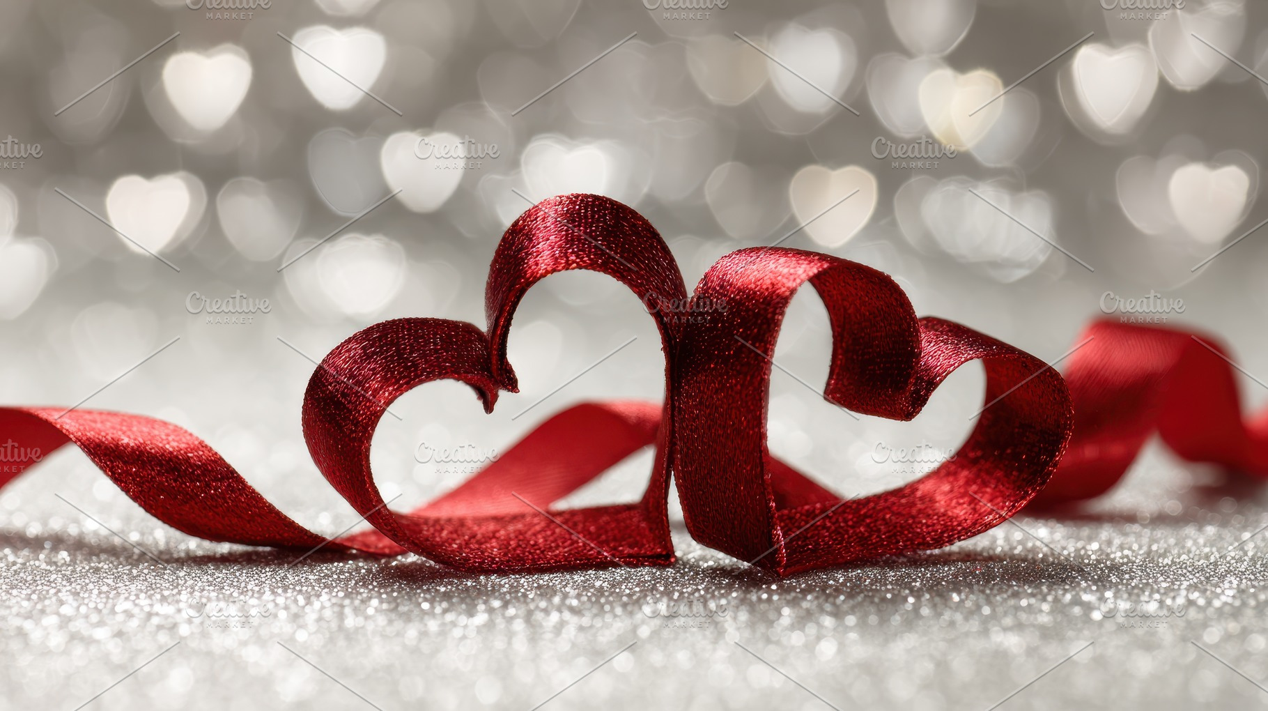 Red ribbon hearts Valentines Day rom, a Photo by Pixeness Studio