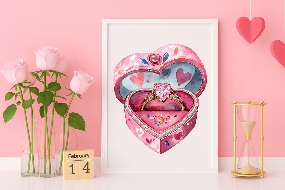 Watercolor Valentine's Day Clipart, an Illustration by Canvas Craft (Photo 5 of 6)