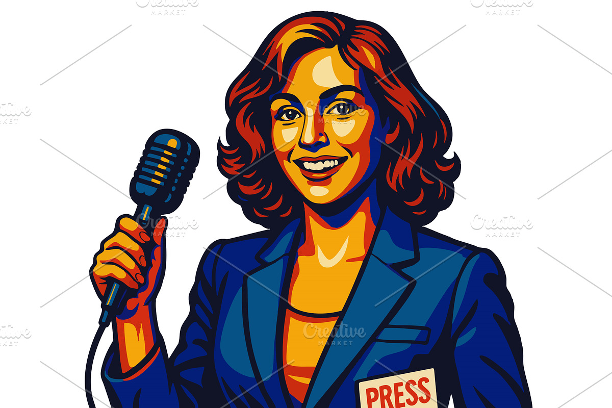 Smiling News Reporter Holding, a Person Illustration by AlexArt