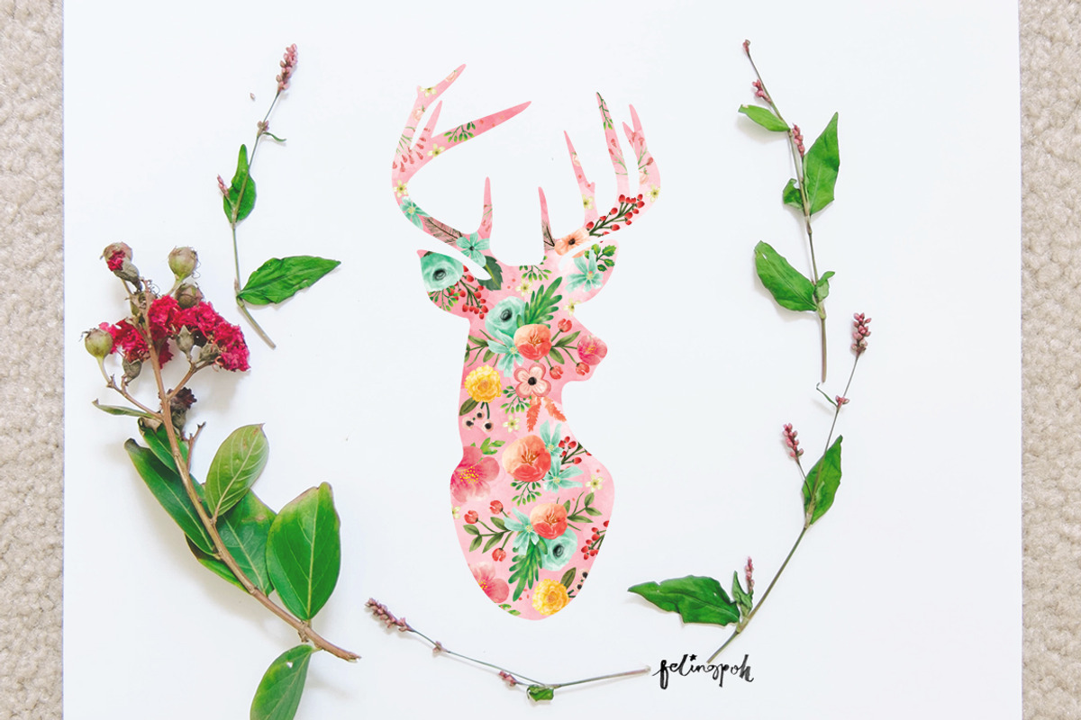 Watercolor Deer Flowery-Filled, an Illustration by hellopop design (Photo 1 of 3)