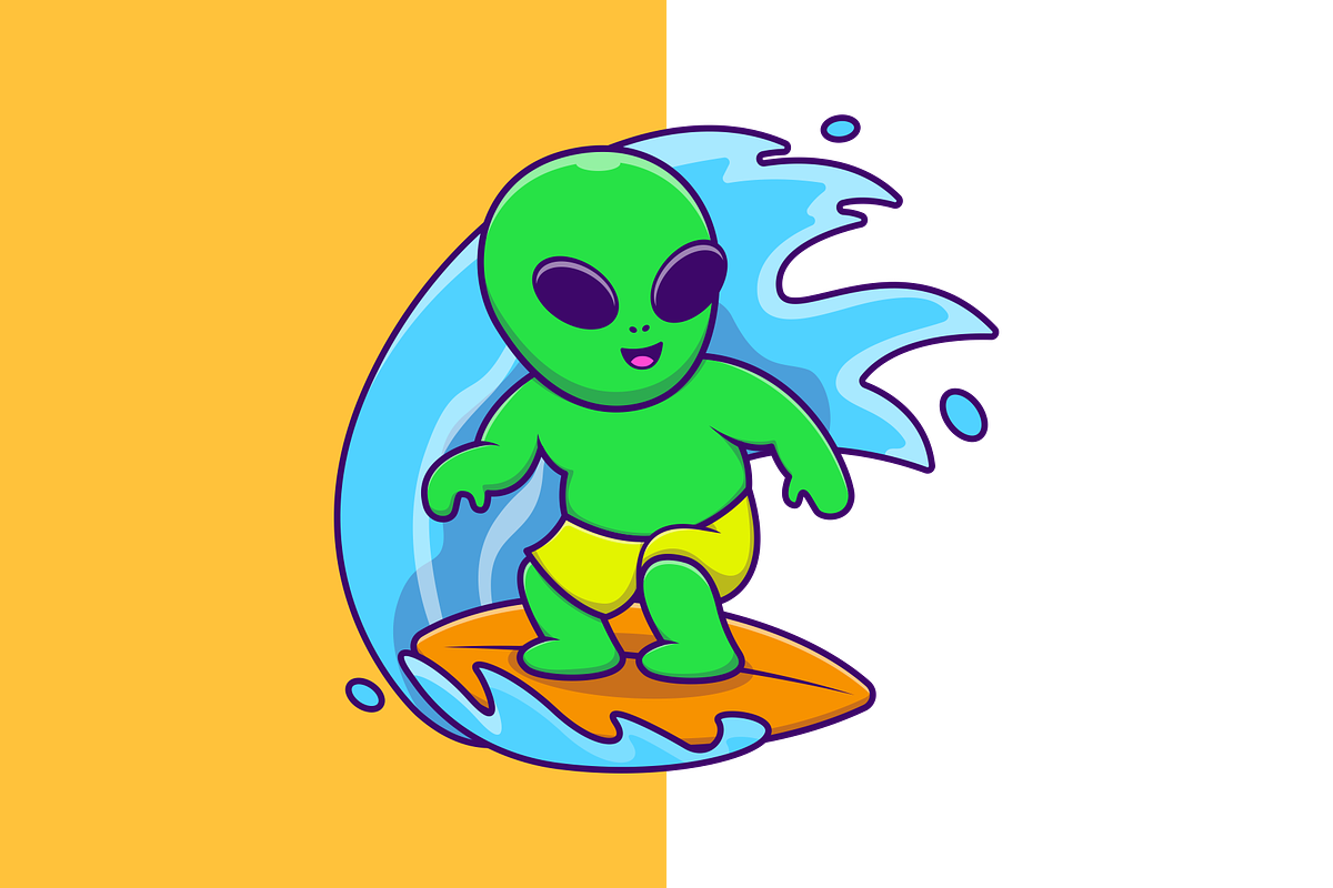 Cute Alien Surfing With Surfboard, a Sport Illustration by Artstorystudio (Photo 2 of 3)