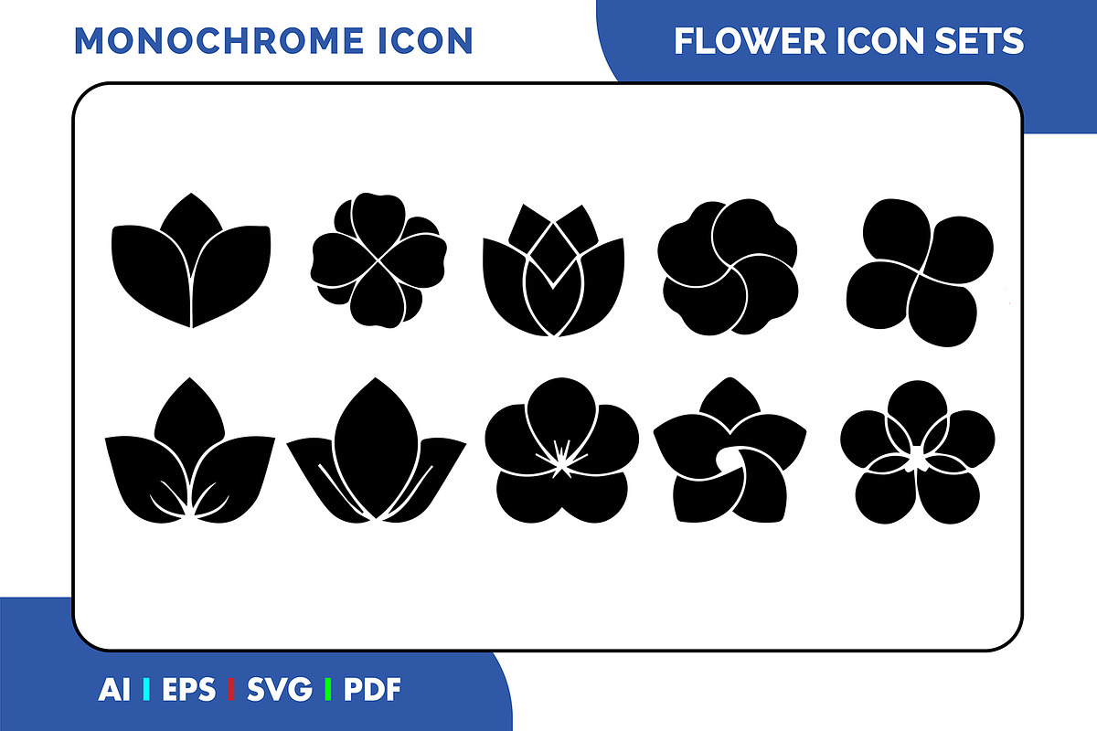 Black Flower Icons – Minimal Floral, a Solid Icon by Fontmine Studio (Photo 1 of 3)