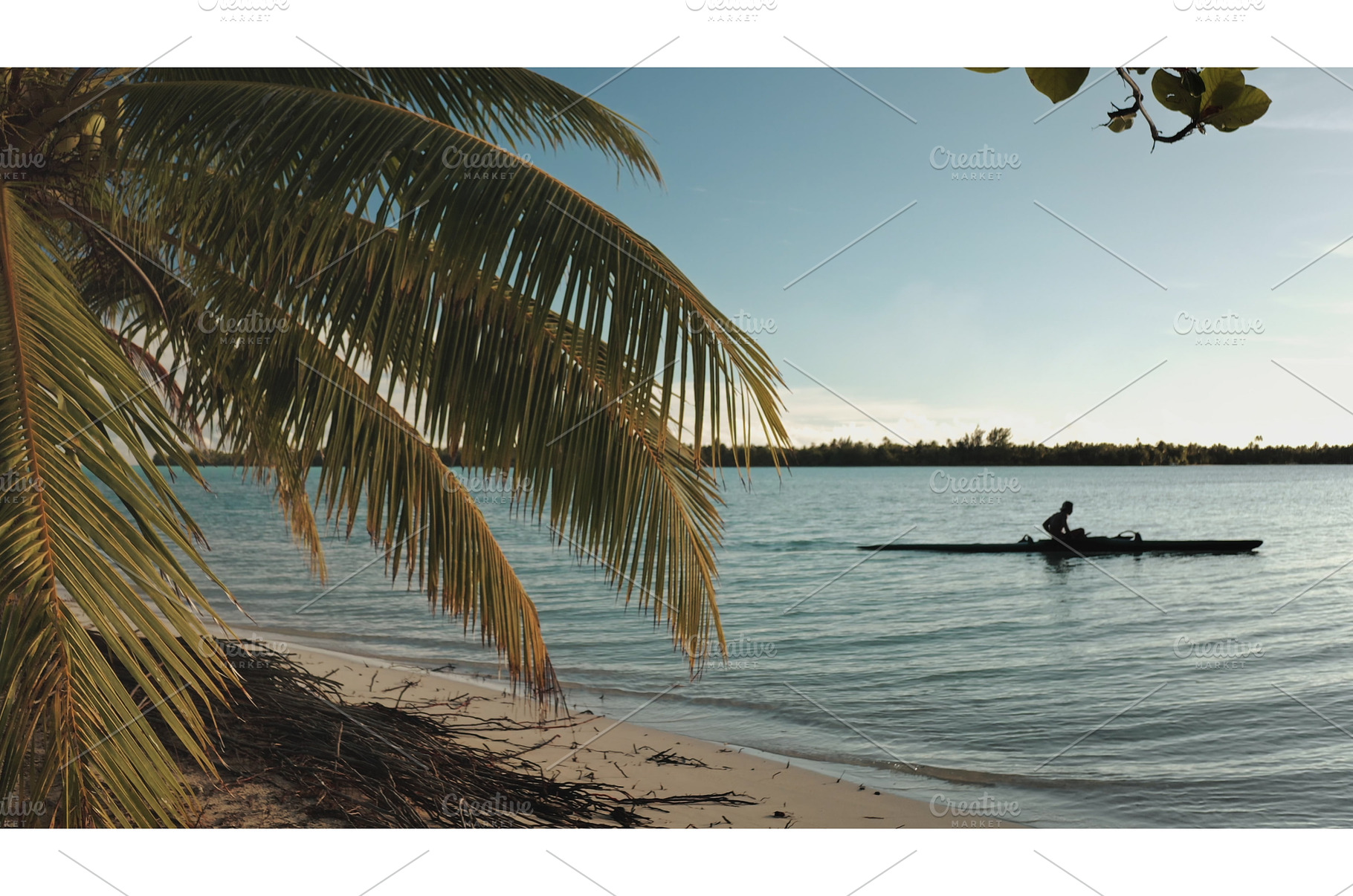 Polynesian fisherman paddling va'a, a Sports & Recreation Photo by Goinyk