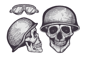 Vintage Style Bikers Human Skulls