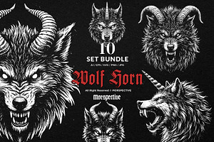 10 Bundle Dark Art Wolf Horn Scary, an Illustration by Morspective