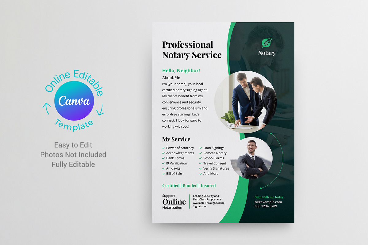 Notary public Flyer Canva Template, a Flyer Template by DesignOriel