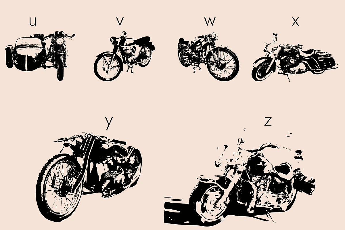 Motorcycle Dingbats Font, a Symbol Font by Minimalartstudio (Photo 3 of 8)