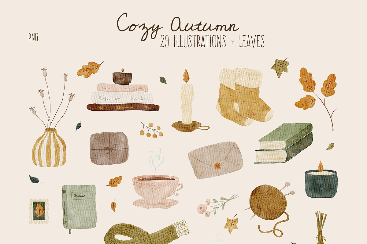 Cozy Autumn | Cliparts and Patterns, an Object Illustration by OkPen (Photo 2 of 18)