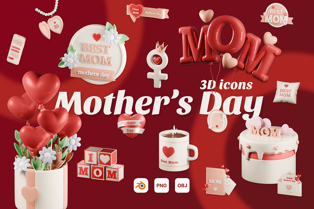 Mothers Day 3D Icon Set, a 3D by Laimmilka (Photo 1 of 4)