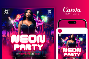 Neon Canva Party Flyer Template