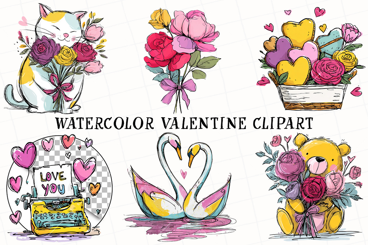 Watercolor Valentine Clipart, an Illustration by OK Design (Photo 2 of 6)