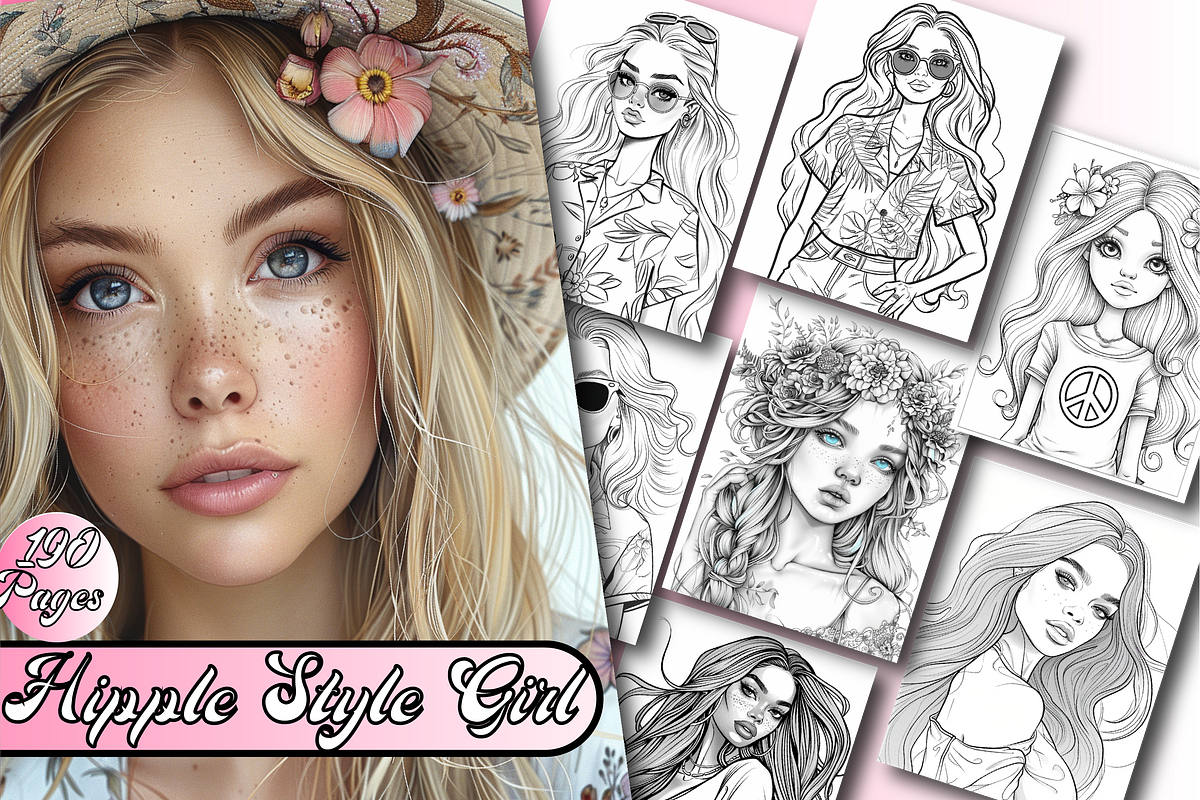 Hipple Style Girl Coloring Book, an Animal Illustration by Printable Design Store (Photo 1 of 7)