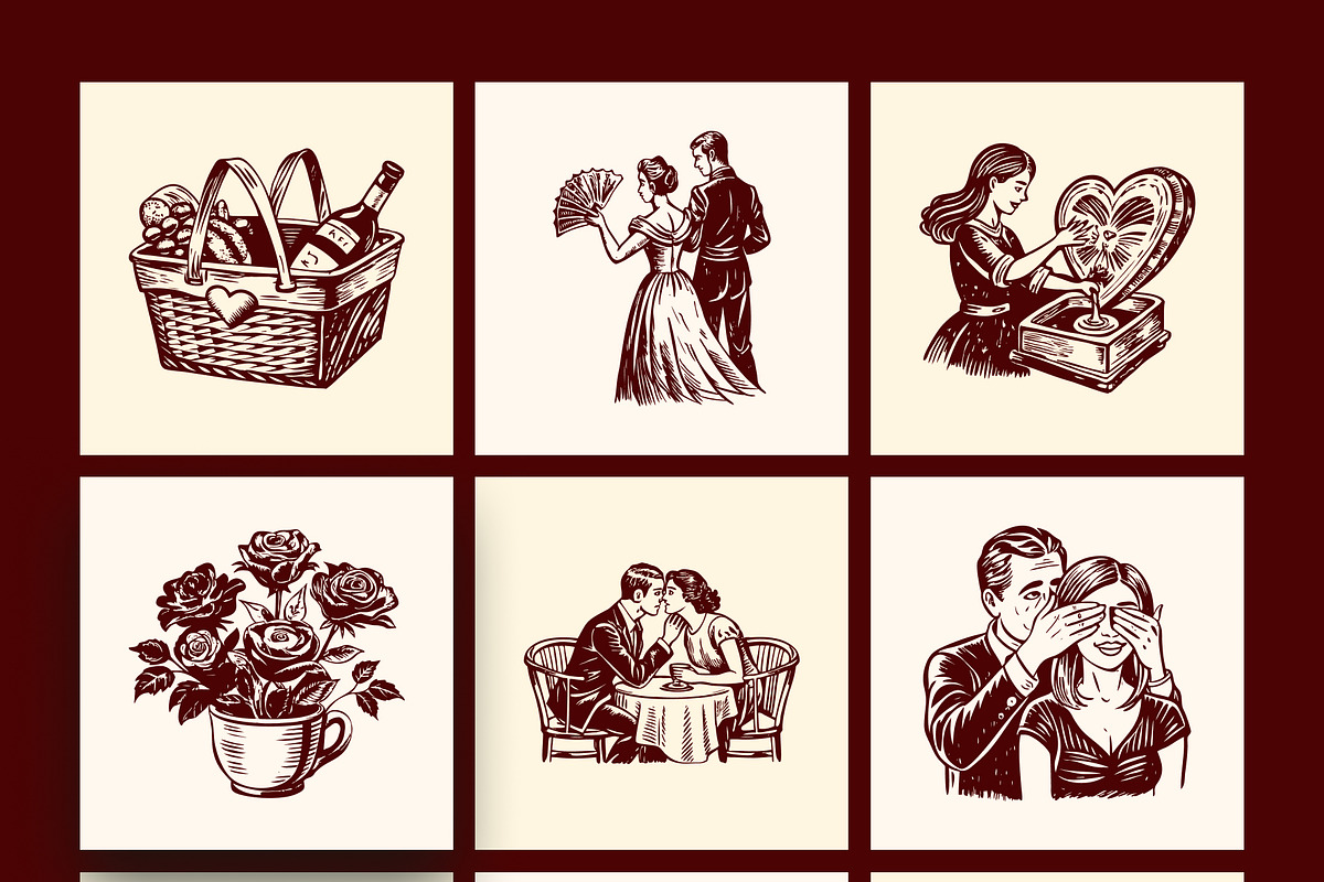Vintage Valentines Illustration Set, a Person Illustration by Prosymbols (Photo 10 of 10)