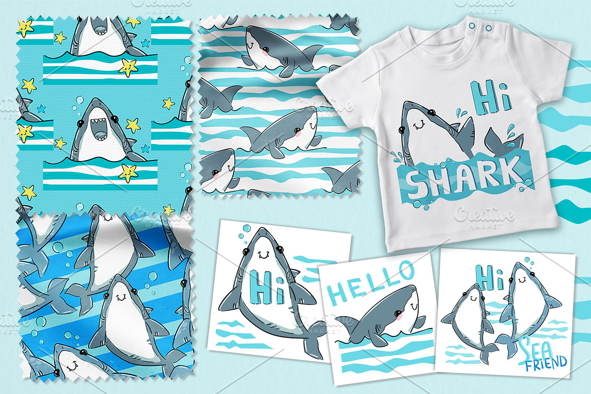 Cute Shark design print, an Illustration by Sweet_print (Photo 1 of 4)